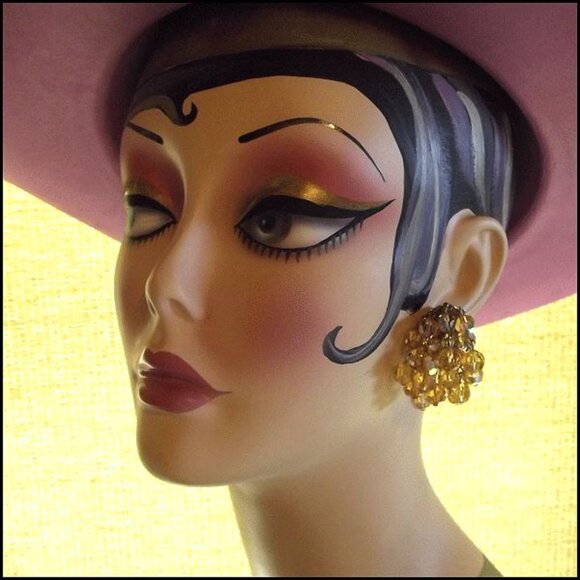 1950s Brilliant Citrine Crystal Clusters Vintage Clip Earrings 15191 - Picture 5 of 9